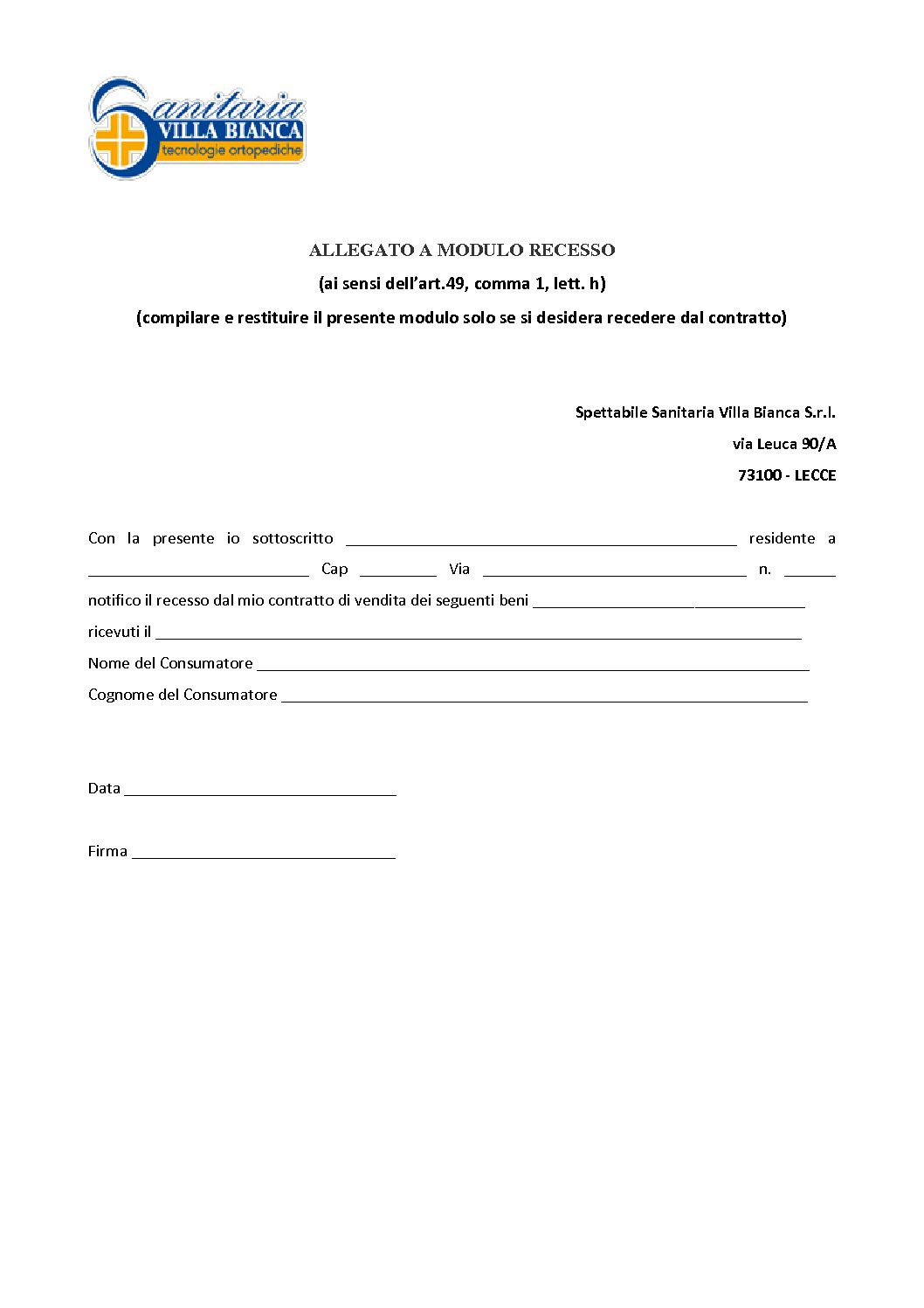 ALLEGATO A MODULO RECESSO